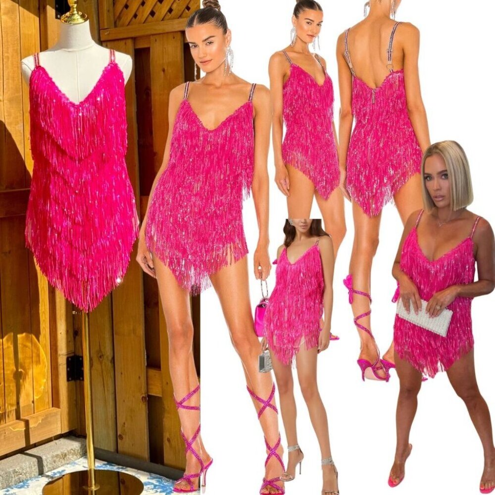 🆕 BRONX & BANCO 🧿 NWOT Neon Barbie Pink Fringe Dress, Sz M / US 6